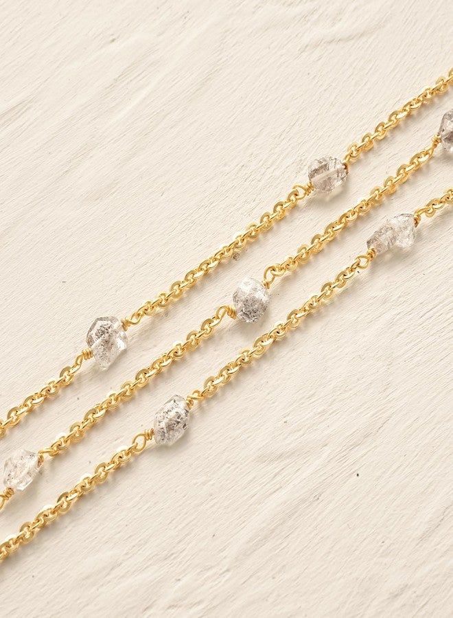 MYEARS Women Bead Choker Station Necklace Gold Gemstone 14K Simple Dainty Handmade Thick Chain Everyday Boho Beach Jewelry - Herkimer Diamond - Image 4